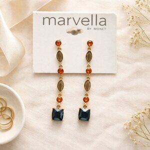 Marvella by Monet Gold Tone Crystal Dangle Earrings 2” NEW